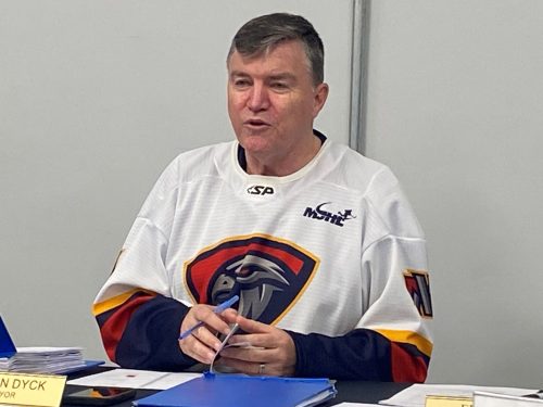 SVJETLANA MLINAREVIC THE CARILLON 

Niverville Mayor Myron Dyck speaks to the gallery during the public hearing on April 21 at Centennial Arena, when council approved the 2026 financial plan. The budget will see a tax increase of 2.5 percent for homeowners.