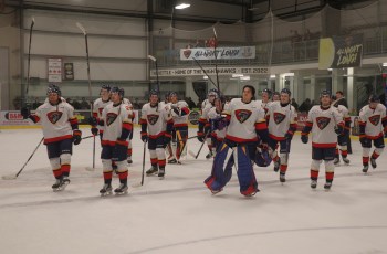 Niverville players salute the crowd after they advanced to the MJHL finals. (Cassidy Dankochik The Carillon)