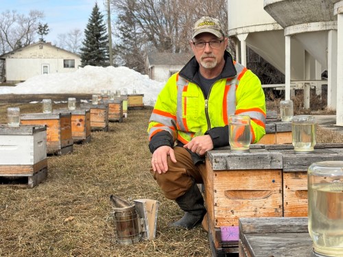 MATTHEW FRANK THE CARILLON 

Tache bee farmer David Lee was forced to move his hives outdoors sooner than expected after his beekeeping shed flooded on April 6.