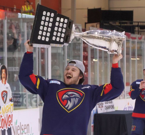 Niverville defeated Virden 6-2 to clinch a four-game sweep in the MJHL championship final April 23. (Cassidy Dankochik The Carillon)