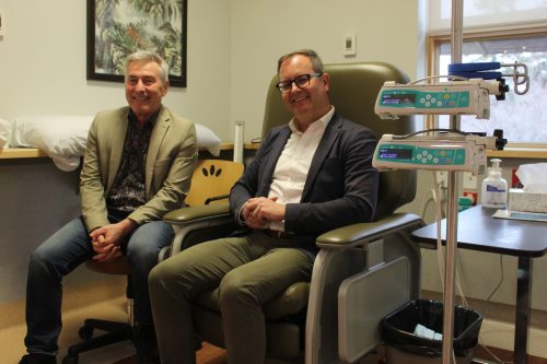 MATTHEW FRANK THE CARILLON 

(From left) Dr. Curtis Krahn and Bethesda Foundation chair Chris Goertzen show off new heated chairs for Southern Health’s Cancer Care Centre. The non-profit donated $17,191 to purchase four heated chairs to help patients be more comfortable.