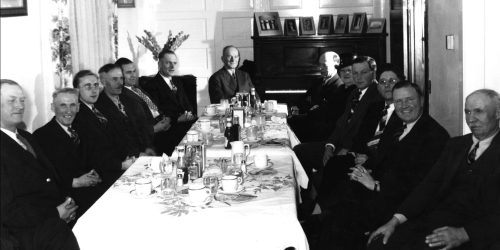 CARILLON ARCHIVES 

The RM of Hanover bids a fond farewell to the Town of Steinbach as the two councils get together for a farewell dinner, marking the beginning of a new era of municipal government. The 13 at dinner included K.J.B. Reimer, Julius Ulasy, John Schellenberg (Steinbach secretary-treasurer), Abram Klippenstein, Eugene Derksen, Klaas Barkman, K.R. Barkman, Peter Janzen, Mintie Reimer (Hanover secretary-treasurer), Henry W. Schellenberg, Vern Barkman, A.D. Penner and Martin Wachendorf.