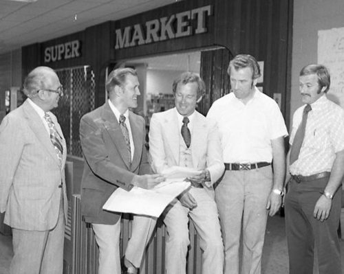 CARILLON ARCHIVES 

Max Gladstone of Winkler, A.L. Friesen of Winkler, and Ernie Dyck, Harry Friesen and Wally Penner, all of Steinbach, the new partners in the Steinbach Shopping Centre and grocery supermarket took time to pose for a photograph after the transaction was completed last week.