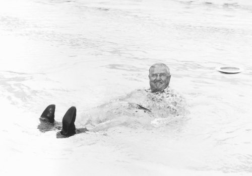CARILLON ARCHIVES
In typical A.D. Penner fashion, the Steinbach mayor cannon balled off the diving board to create a big splash at the officially opening of the new outdoor pool in August of 1979.