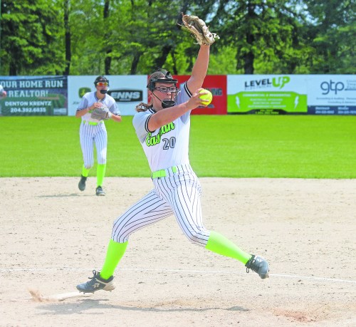 Kelsey Warkentine throws a pitch. The Landmark player will be continuing her softball career at Valley City. (Cassidy Dankochik Carillon Archives)
