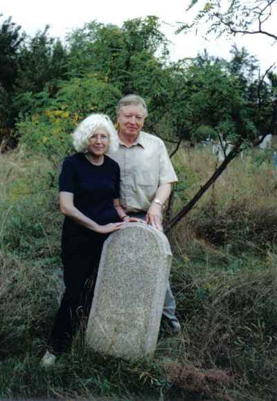 Maria and Bernie Lodge at the gravesite of Heinrich Jakob Falk, Smolyane, Ukraine, Sept. 25, 2001.