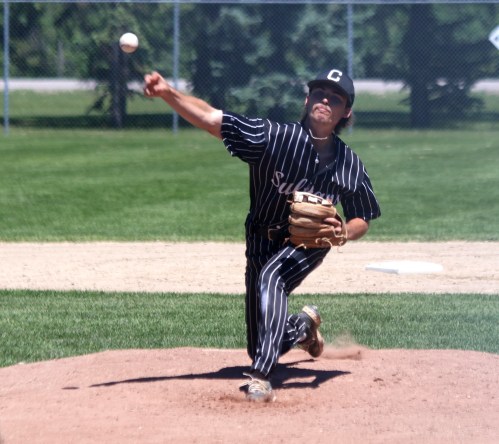 Cedric Lagasse pitched a complete game for Carillon in the second half of a double-header against Elmwood June 21, striking out nine while only allowing five hits in a 5-3 win. (Cassidy Dankochik Carillon Archives)