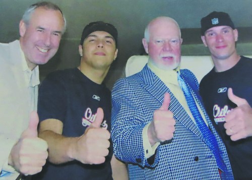 Ron MacLean, Matt Loewen, Don Cherry, and Mark Reimer, much to the chagrin of security, hang out at the RBC Centre in Raleigh.