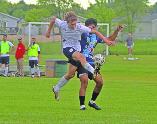 A Hanover Kickers player draws a foul in first half MMSL action against Sher-E-Punjab FC at the Steinbach Soccer Park June 22. (Cassidy Dankochik The Carillon)