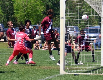 Daniel McIntyre Collegiate managed to erase a 1-0 first half deficit to defeat West Kildonan in the MHSAA AAAA soccer championships in Steinbach, thanks in part to this second-half goal. (Cassidy Dankochik The Carillon)