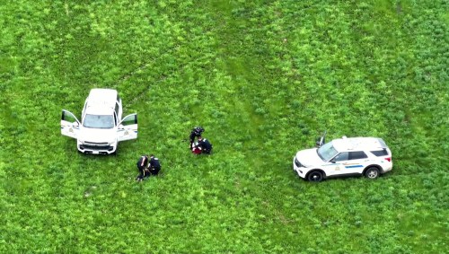 RCMP FACEBOOK ACCOOUNT
Photographed by a police drone, Steinbach RCMP arrest a man and a woman after chasing them into a field after they stole more than $3,000 worth of goods from two retail stores in the city.