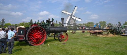 The steam engine demonstrates how mechanization assisted Mennonites with farm work.