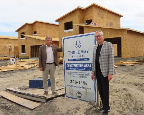 WES KEATING THE CARILLON 

Len Neufeld of Three Way Builders and Waldo Neustaedter of Century 21 Gold Key Realty at their newest affordable housing project in Sterling Park in Steinbach’s west end.