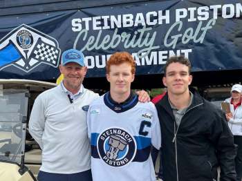 Cole Cairns wears his new captain's jersey at the Steinbach Pistons golf tournament. (Steinbach Pistons)