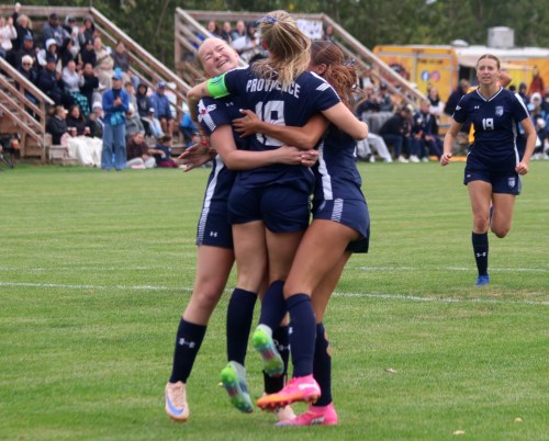 The Providence Pilots women's team is doing a lot of celebrating this season, as they have a perfect 4-0-0 record with wins of 11-0 and 7-0. (Cassidy Dankochik The Carillon)