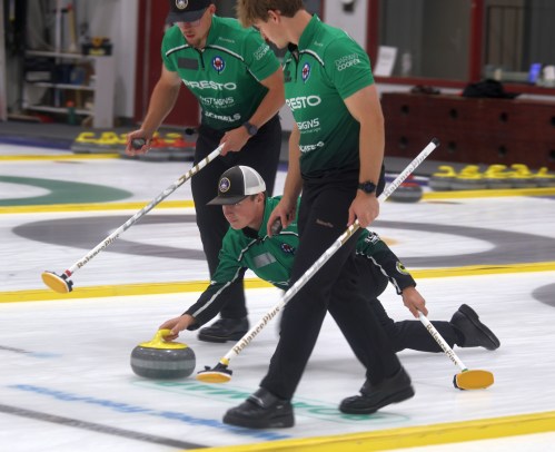 Caden Hebert defeated fellow Americans Team Dunnam in the men's finals of the Manitoba Curling Tour Icebreaker tournament in Morris Aug. 30. (Cassidy Dankochik The Carillon)