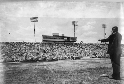 CARILLON ARCHIVES 

The Winnipeg Arena did not begin to hold the thousands upon thousands of people attending the opening of the Billy Graham Crusade in Winnipeg in May 1967 and the overflow crowd filled the west side bleachers of the Winnipeg Football Stadium.