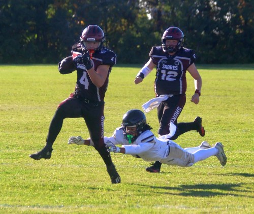 River Wiebe has 13 touchdowns for the Springfield Sabres so far this season, including all of his team's points in a 30-0 win over Garden City.