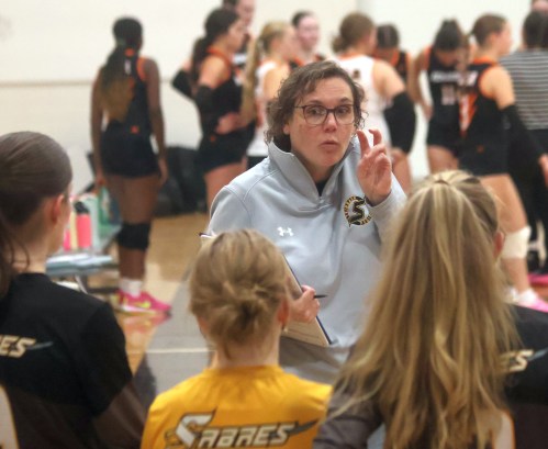 Head coach Amy Toews said the SRSS varsity girls Sabres volleyball team should grow throughout this season. (Cassidy Dankochik The Carillon)