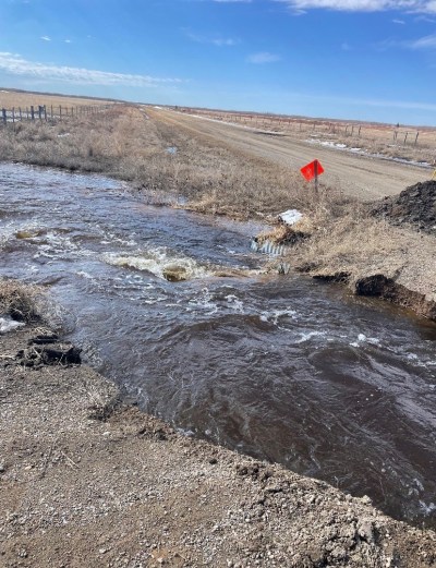 WES ANDERSON
Water flows at the corner of Provincial Road 579 and Municipal Road 112 North in the Municipality of Russell Binscarth.