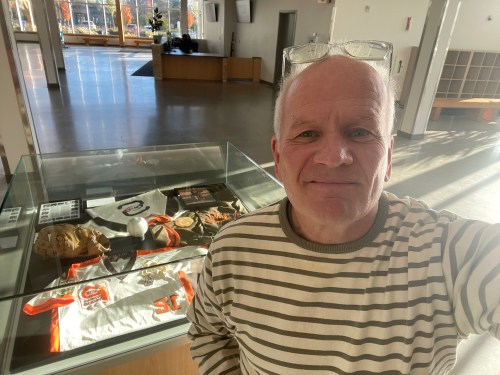 James Loewen in front of the A&W Pacers display inside the SEC. (James Loewen)