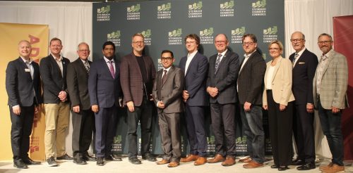 Adi Kapoor The Carillon 

From left: Moderator Eugene Warwaruk, council candidates Damian Penner, Ron Falk, Mitesh Kumar, Gary Dyck, Greg Carlos, Nicholas Goertzen, Bill Hiebert, Brad Unger, Susan Penner, Jake Hiebert and acclaimed Mayor Earl Funk.